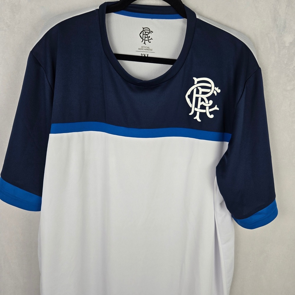 Rangers FC Soccer Jersey Mens 2XL Glasgow Official Merchandise Navy White Shirt